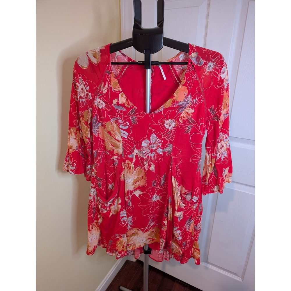 Free People All Eyes On You‎ Dress Womens 2 Floral V-Neck Bell Sleeve Pockets